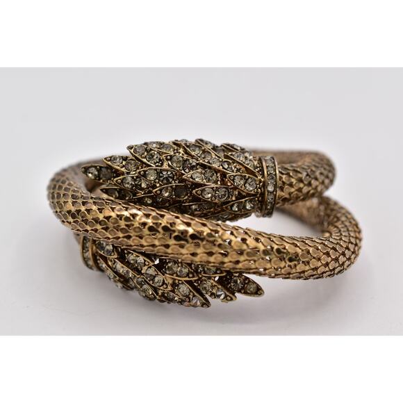 Vintage Leaf Mesh Coil Wrap Bracelet Crystal Lucite Bronze Chunky 1990s Bin7 - Picture 10 of 12